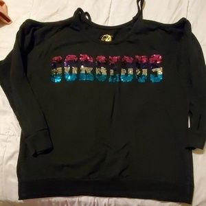 Sequin "Gorgeous" Cold Shoulder Sweater